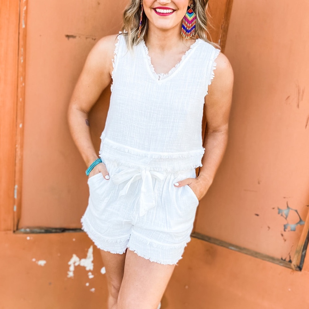 White cotton frayed edge 2 piece set size medium